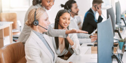 call center employees working