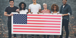 group of people with us flag