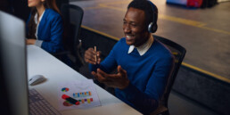 two workers at a call center