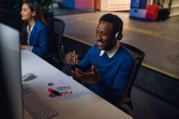 two workers at a call center